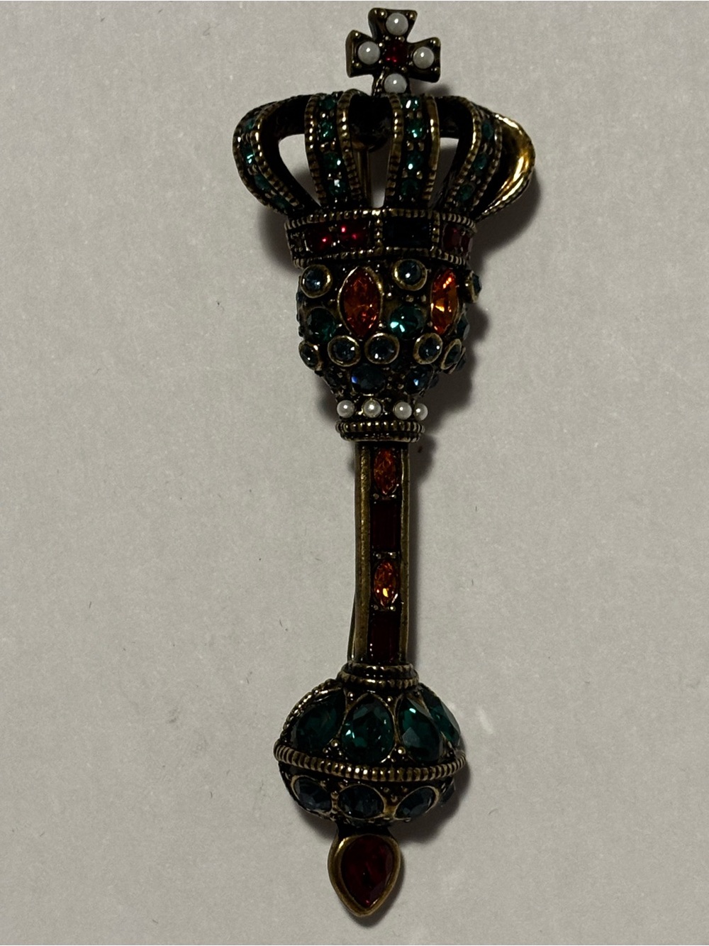 Heidi Daus Antique Gold-Tone Crown Pendant with Multicolored Gems